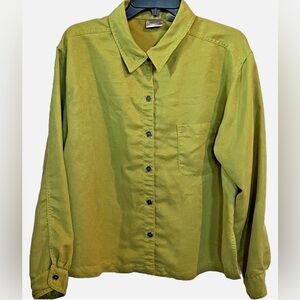 Chico’s Faux Suede Green Button Front Shirt Jacket Size 3 XL Long Sleeve